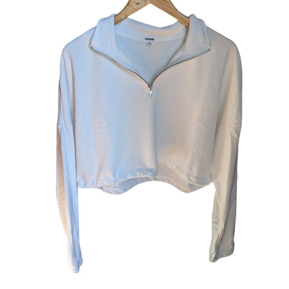 Garage White Cropped Quarter Zip with Cuffed Sleeves Women Size Medium - Picture 4 of 10